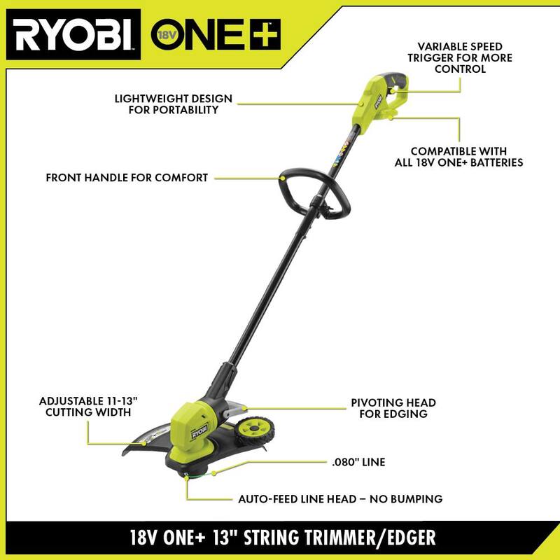 RYOBI ONE+ 18V 13 in. Cordless Battery String Trimmer/Edger (Tool Only) - P20018BTL