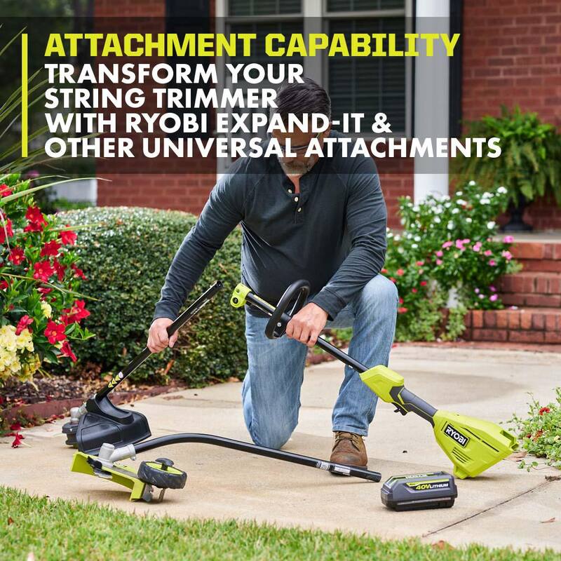 RYOBI 40V 15 in. Expand-It Cordless Battery Attachment Capable String Trimmer with 4.0 Ah Battery and Charger - RY40ST01K