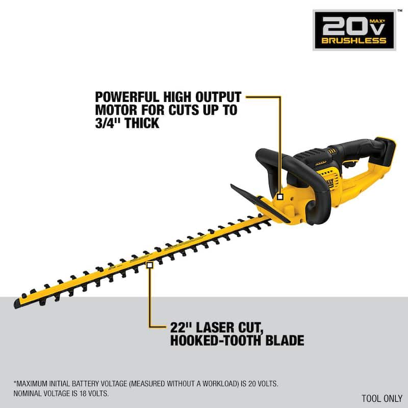 DEWALT 20V MAX 22 in. Cordless Battery Powered Hedge Trimmer (Tool Only) - DCHT820B