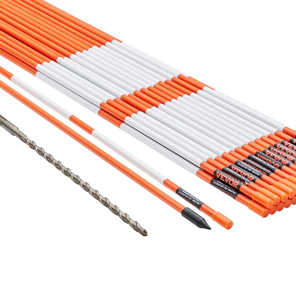 VEVOR Driveway Markers, 30 PCS 48 inch, 0.4 inch Diameter, Orange Fiberglass Poles Snow Stakes with Reflective Tape, 12" Steel Drill Bit & Protection Gloves for Parking Lots, Walkways Easy Visibility - CDBG48YCCS30QIESPV0