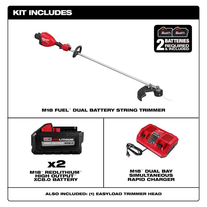 Milwaukee M18 FUEL 18V Brushless Cordless 17 in. Dual Battery Straight Shaft String Trimmer with (2) 8.0 Ah Batteries and Charger - 3006-22
