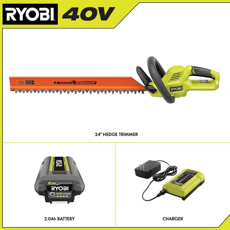 RYOBI 40V 24 in. Cordless Battery Hedge Trimmer with 2.0 Ah Battery and Charger - RY40HG01K