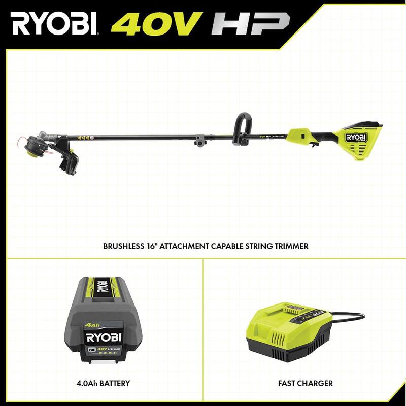 RYOBI 40V HP Brushless 16 in. Cordless Carbon Fiber Shaft Attachment Capable String Trimmer with 4.0 Ah Battery and Charger - RY40HPST01K