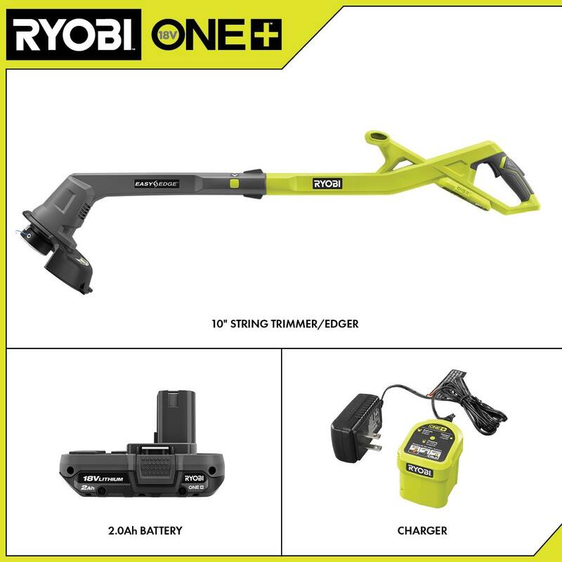 RYOBI ONE+ 18V 10 in. Cordless Battery String Trimmer/Edger with 2.0 Ah Battery and Charger - PCLST01K