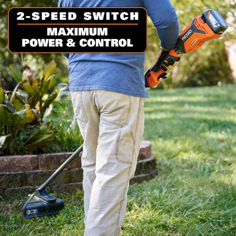 RIDGID 18V Brushless 14 in. Cordless Battery String Trimmer and Leaf Blower 2-Tool Combo Kit with 4.0 Ah Battery and Charger - R019001