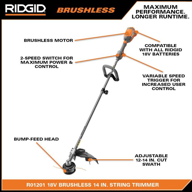RIDGID 18V Brushless 14 in. Cordless Battery String Trimmer and Leaf Blower 2-Tool Combo Kit with 4.0 Ah Battery and Charger - R019001
