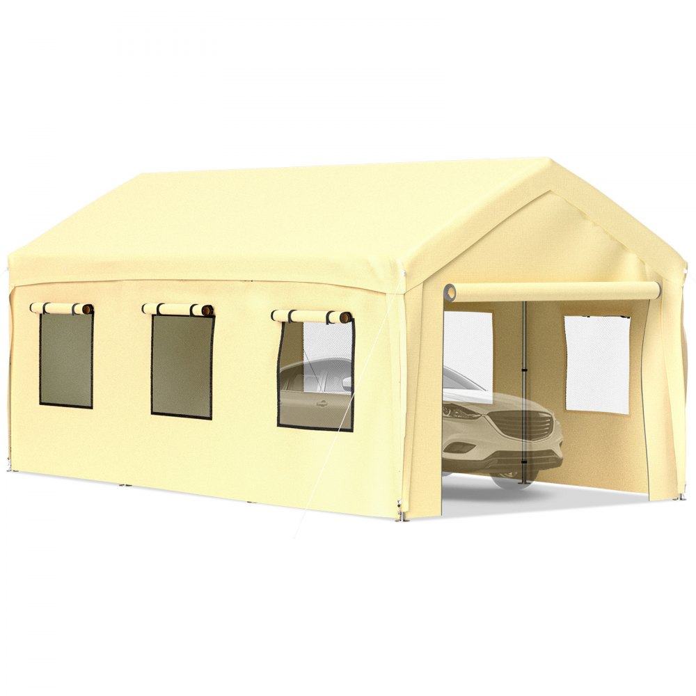 VEVOR Carport Canopy Car Canopy 10 x 20ft w/ 8 Legs Sidewalls Windows Yellow - QCZYPD10X20FTKOZWV0