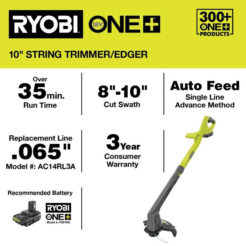 RYOBI ONE+ 18V 10 in. Cordless Battery String Trimmer/Edger (Tool Only) - PCLST01B