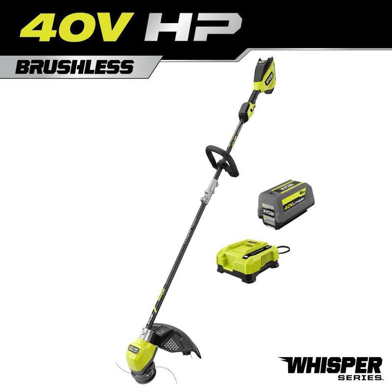 RYOBI 40V HP Brushless Whisper Series 17 in. Cordless Battery Carbon Fiber Shaft String Trimmer w/ 6.0 Ah Battery & Charger - RY402110