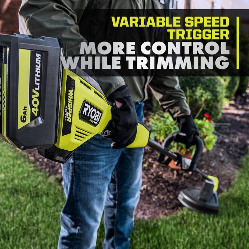 RYOBI 40V HP Brushless Whisper Series 17 in. Cordless Battery Carbon Fiber Shaft String Trimmer w/ 6.0 Ah Battery & Charger - RY402110