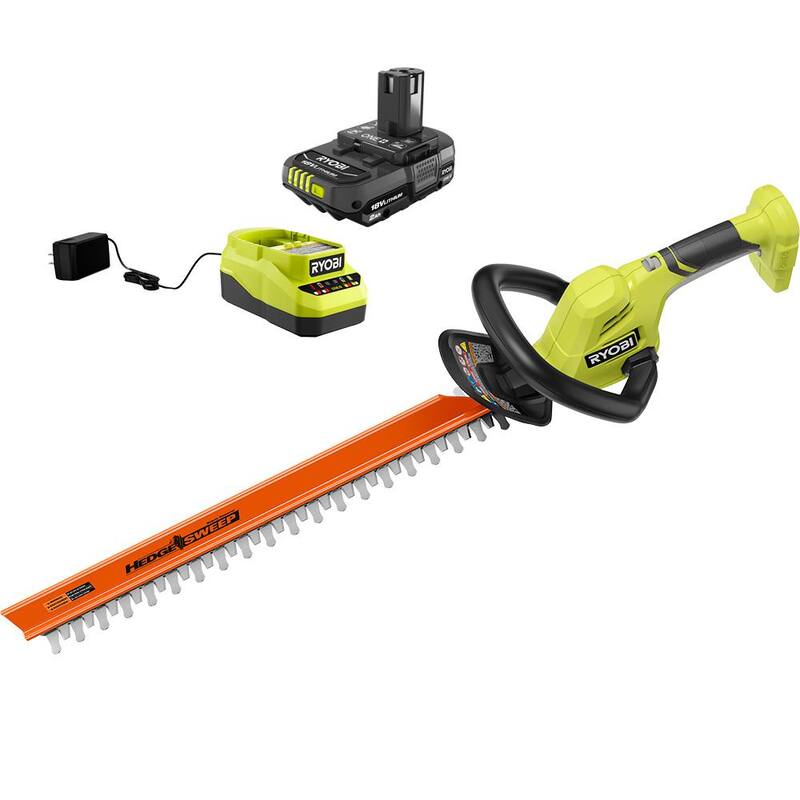 RYOBI ONE+ 18V 22 in. Lithium-Ion Cordless Hedge Trimmer with 2.0 Ah Battery and Charger - P2690