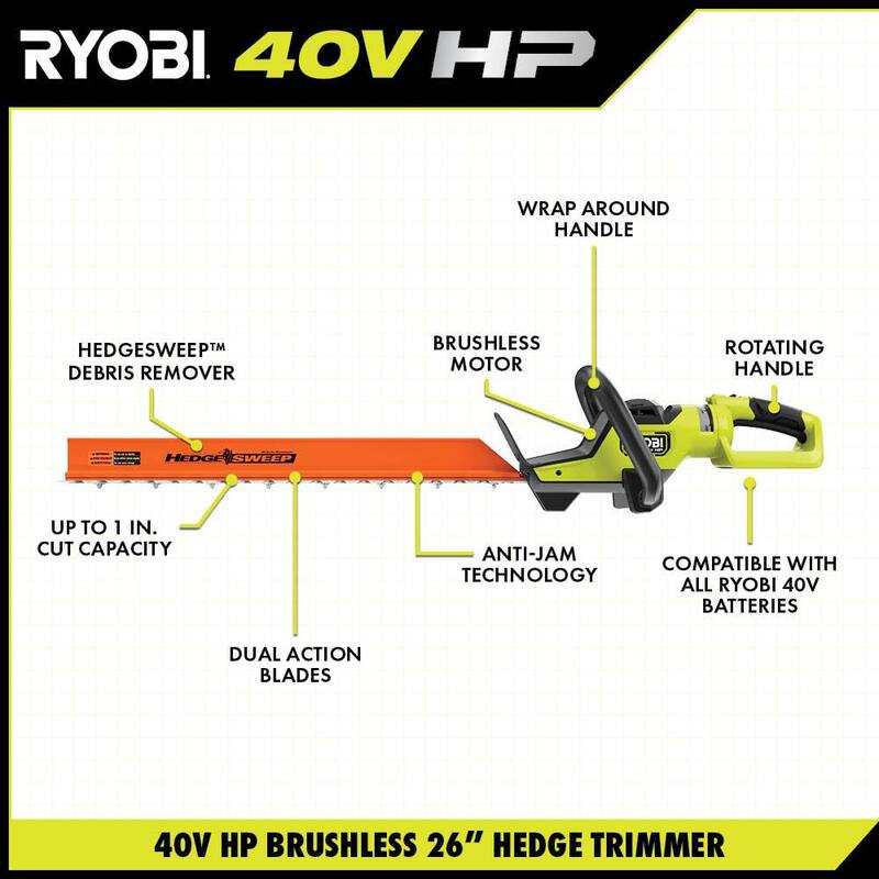 RYOBI 40V HP Brushless 26 in. Cordless Battery Hedge Trimmer with 2.0 Ah Battery and Charger - RY40640
