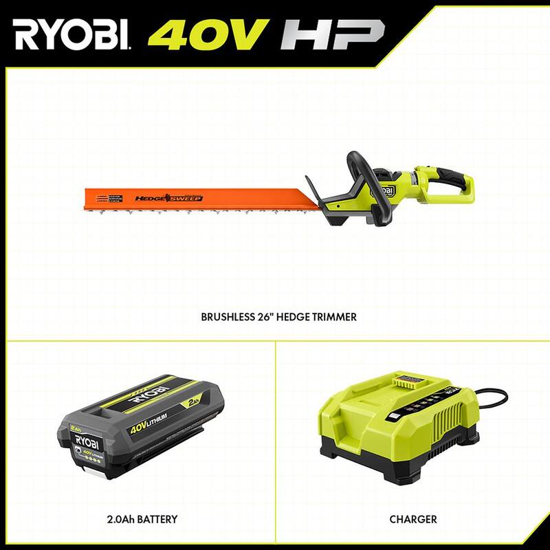 RYOBI 40V HP Brushless 26 in. Cordless Battery Hedge Trimmer with 2.0 Ah Battery and Charger - RY40640