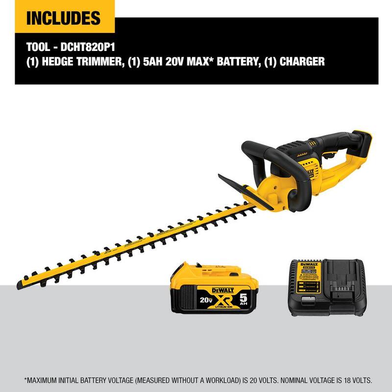 DEWALT 20V MAX 22 in. Cordless Battery Powered Hedge Trimmer Kit with (1) 5 Ah Battery & Charger - DCHT820P1