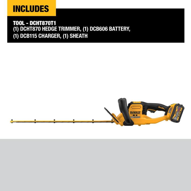 DEWALT FLEXVOLT 60V MAX 26 in. Brushless Cordless Battery Powered Hedge Trimmer Kit with (1) FLEXVOLT 2 Ah Battery & Charger - DCHT870T1