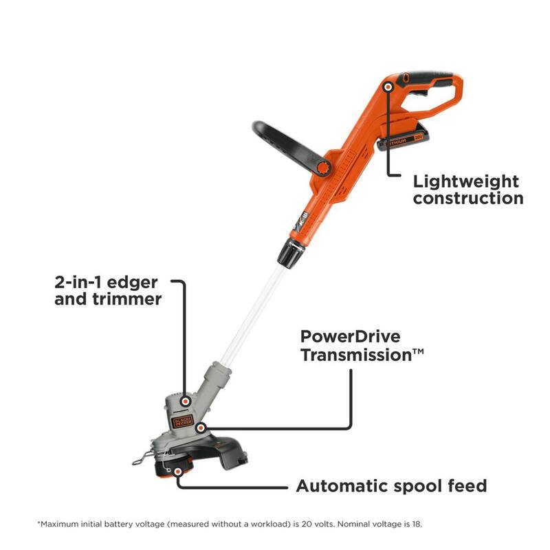 BLACK+DECKER 20V MAX Cordless Battery Powered 2-in-1 String Trimmer & Lawn Edger Kit with (1) 2Ah Battery & Charger - LST300