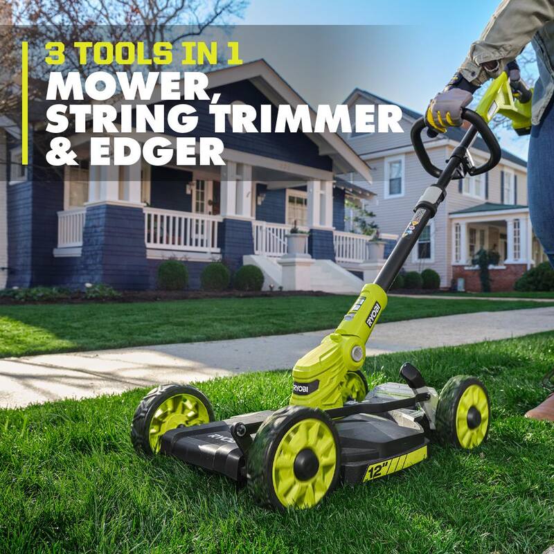 RYOBI ONE+ 18V 12 in. Cordless Battery 3-in-1 Mower, String Trimmer, and Edger (Tool Only) - P20016BTL