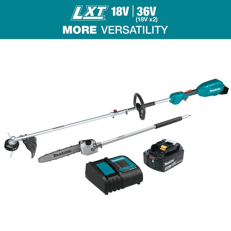Makita LXT 18V Lithium-Ion Brushless Cordless Couple Shaft Power Head Kit w/String Trimmer & 10 in. Pole Saw Attachments 4.0Ah - XUX02SM1X4
