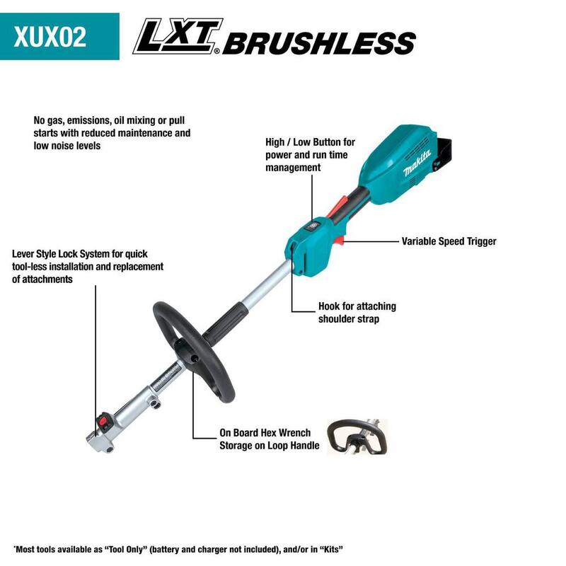 Makita LXT 18V Lithium-Ion Brushless Cordless Couple Shaft Power Head Kit w/String Trimmer & 10 in. Pole Saw Attachments 4.0Ah - XUX02SM1X4