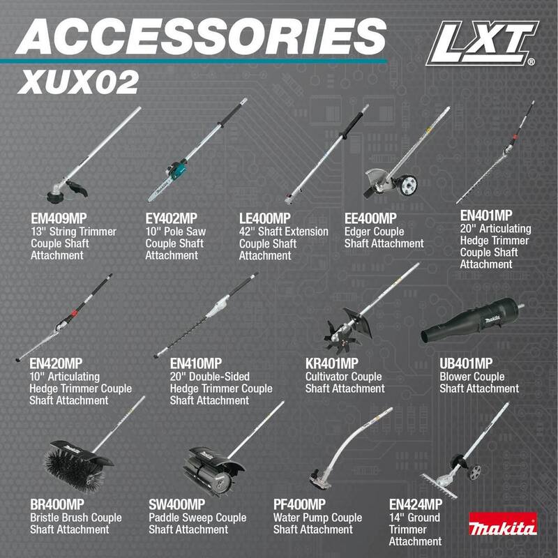 Makita LXT 18V Lithium-Ion Brushless Cordless Couple Shaft Power Head Kit w/String Trimmer & 10 in. Pole Saw Attachments 4.0Ah - XUX02SM1X4