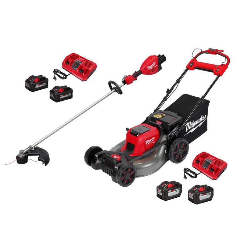 Milwaukee M18 FUEL 18V Brushless Cordless 17 in. Dual Battery Straight Shaft String Trimmer w/Mower, (4) Battery, (2) Charger - 3006-22-2823-22HD