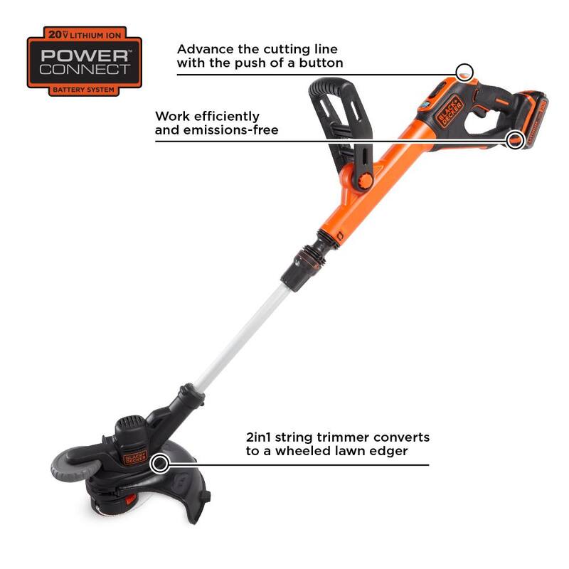 BLACK+DECKER 20V MAX Cordless Battery Powered 2-in-1 String Trimmer & Lawn Edger Kit with (1) 2.5Ah Battery & Charger - LST522