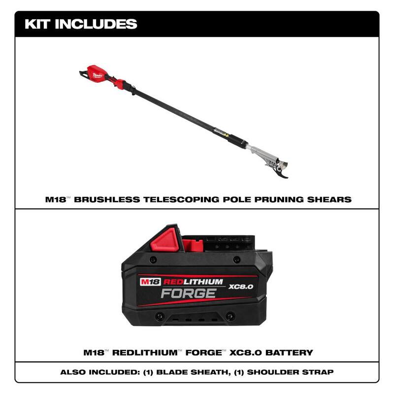 Milwaukee M18 Brushless 18-Volt Cordless Battery Powered Telescoping Pole Pruning Shears w/M18 FORGE XC 8.0 Ah Battery - 3008-20-48-11-1881