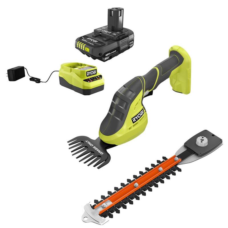 RYOBI ONE+ 18V Cordless Grass Shear and Shrubber Trimmer with 2.0 Ah Battery and Charger - P2980