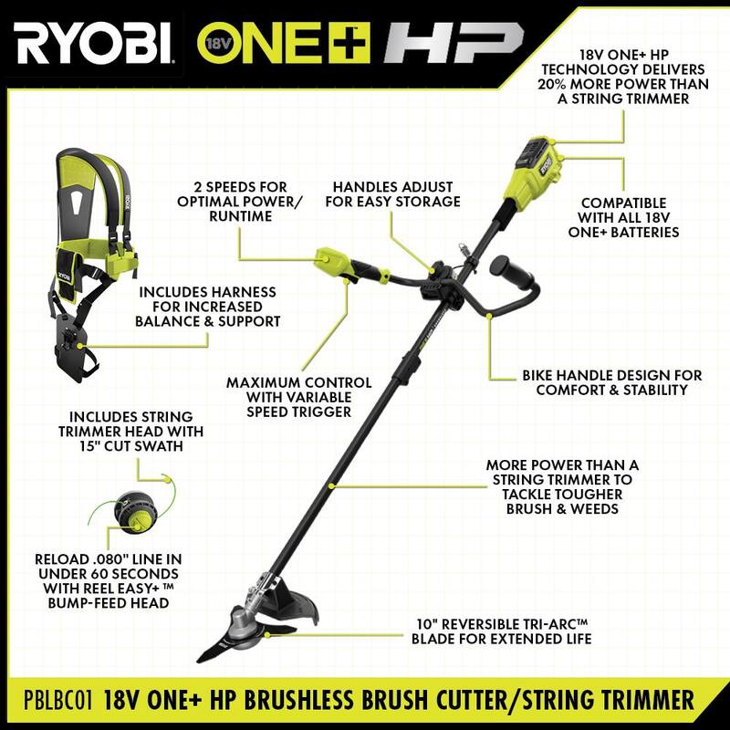 RYOBI ONE+ HP 18V Brushless Bike Handle Brush Cutter (Tool Only) - PBLBC01B
