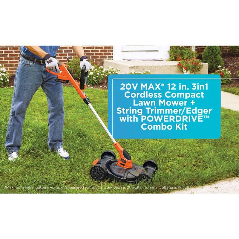 BLACK+DECKER 20V MAX Cordless Battery Powered 3-in-1 String Trimmer, Lawn Edger & Lawn Mower Kit with (2) 2Ah Batteries & Charger - MTC220