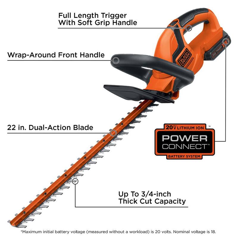 BLACK+DECKER 20V MAX Cordless Battery Powered Hedge Trimmer Kit with (1) 1.5Ah Battery & Charger - LHT2220