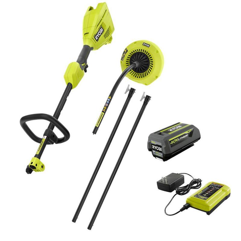 RYOBI 40V Expand-It Cordless Battery Attachment Capable Powerhead Kit & Gutter Blower with 4.0 Ah Battery and Charger - RY40PH01K-RYGUT