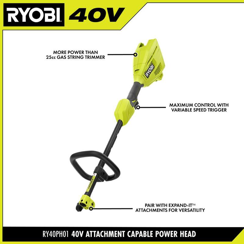 RYOBI 40V Expand-It Cordless Battery Attachment Capable Powerhead Kit & Gutter Blower with 4.0 Ah Battery and Charger - RY40PH01K-RYGUT