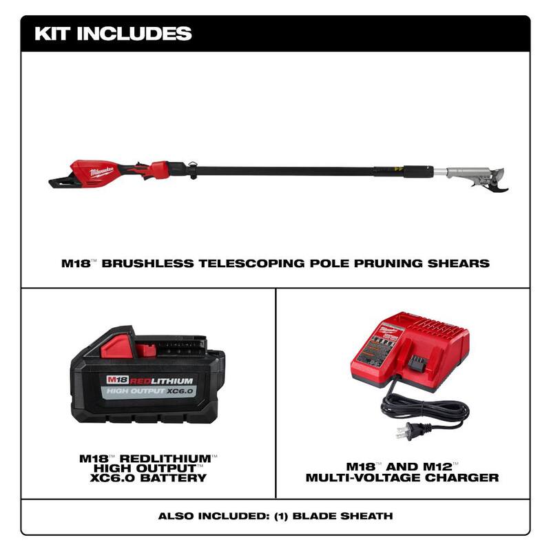 Milwaukee M18 Brushless 18-Volt Lithium-Ion Cordless Telescoping Pole Pruning Shears Kit with 6.0 Ah Battery and Rapid Charger - 3008-21