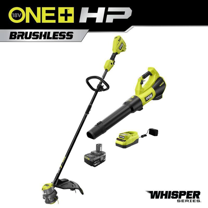 RYOBI ONE+ HP 18V Brushless Cordless Battery 15 in. String Trimmer & 510 CFM Leaf Blower Combo Kit w/4.0 Ah Battery & Charger - PBLCK201K