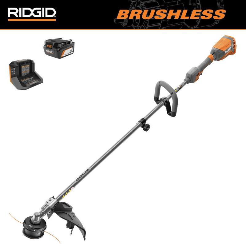 RIDGID 18V Brushless 14 in. Cordless Battery String Trimmer with 4.0 Ah Lithium-Ion Battery - R01201K