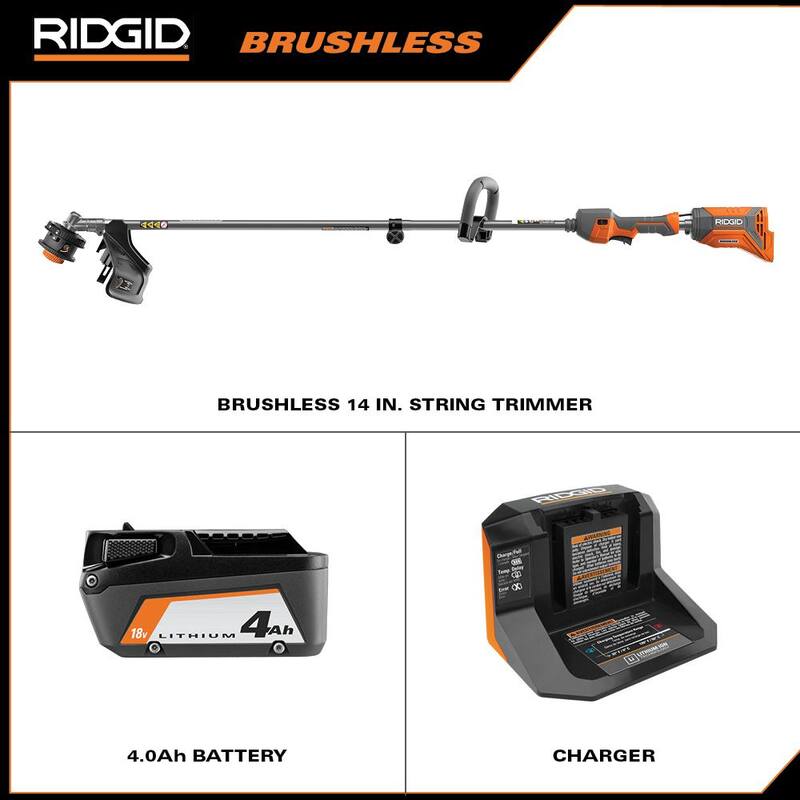 RIDGID 18V Brushless 14 in. Cordless Battery String Trimmer with 4.0 Ah Lithium-Ion Battery - R01201K