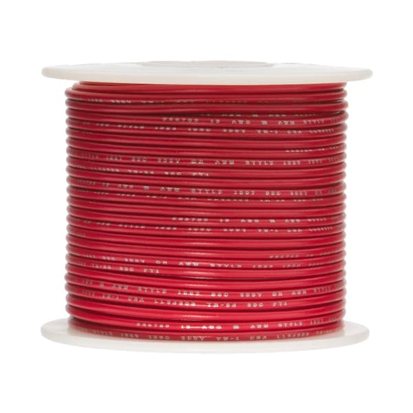 Remington Industries Hookup Wire, 18 AWG, Red, 100 ft - 18UL1007STRRED