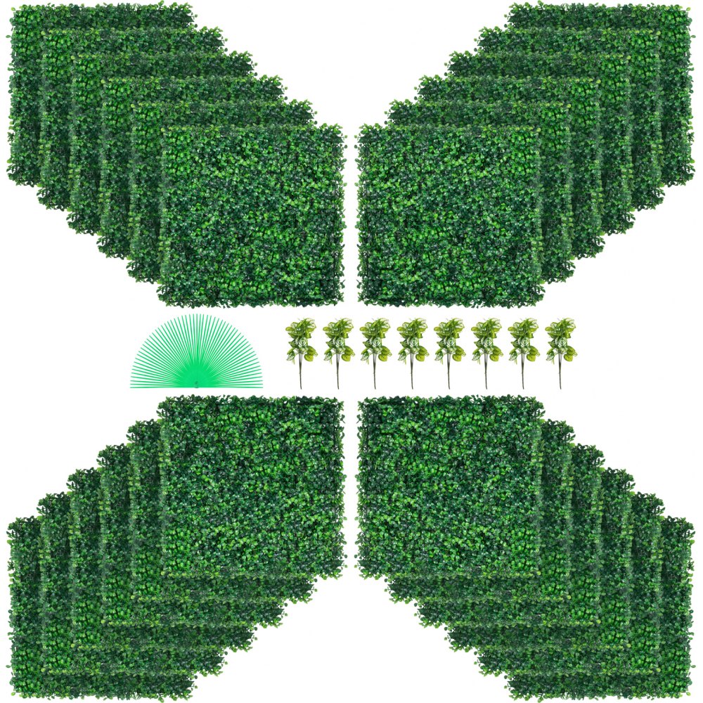 VEVOR Artificial Boxwood Panel UV 24pcs Boxwood Hedge Wall Panels Artificial Grass Backdrop Wall 20" X 20" 4 cm Green Grass Wall Fake Hedge for Decor Privacy Fence Indoor Outdoor Garden Backyard - MLCZWQ24PC20X2001V0