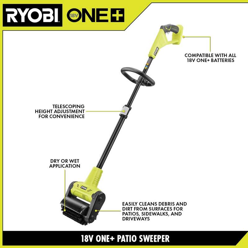 RYOBI ONE+ 18V Cordless Battery Outdoor Patio Sweeper (Tool Only) - P2904BTL