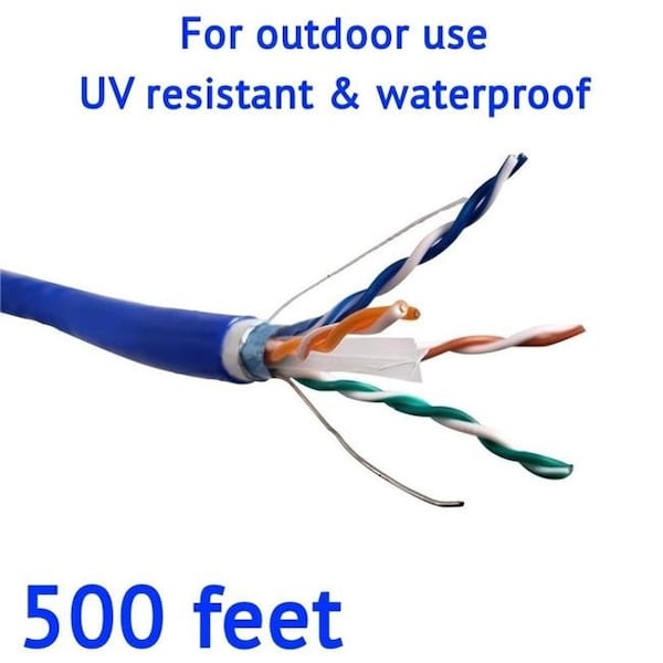Micro Connectors Micro Connectors TR4-560BLOU-500 500 ft. Solid Shielded STP CAT6 Outdoor; UV Resistant and Waterproof Bulk Ethernet Cable - Blue - TR4-560BLOU-500