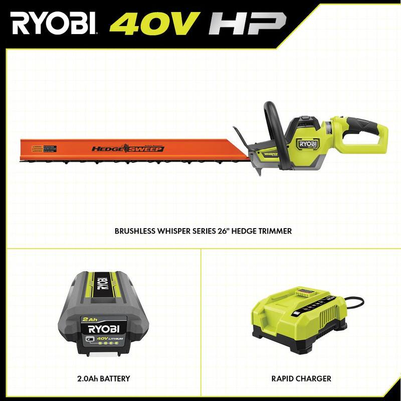 RYOBI 40V HP Brushless Whisper Series 26 in. Cordless Battery Hedge Trimmer with 2.0 Ah Battery and Charger - RY40660