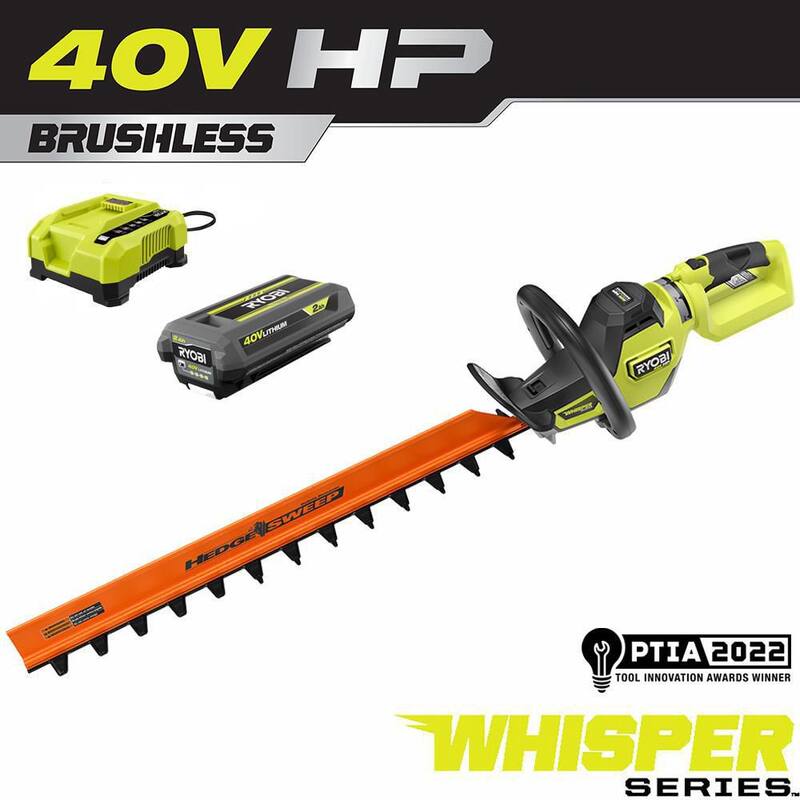RYOBI 40V HP Brushless Whisper Series 26 in. Cordless Battery Hedge Trimmer with 2.0 Ah Battery and Charger - RY40660