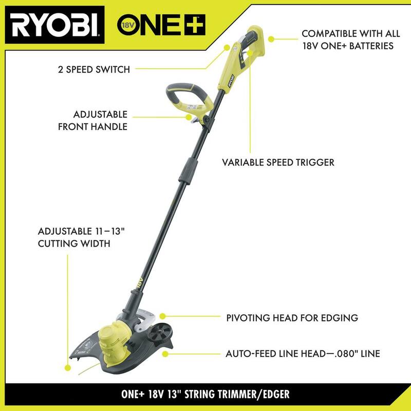 RYOBI ONE+ 18V 13 in. Cordless Battery String Trimmer/Edger (Tool Only) - P2008BTL