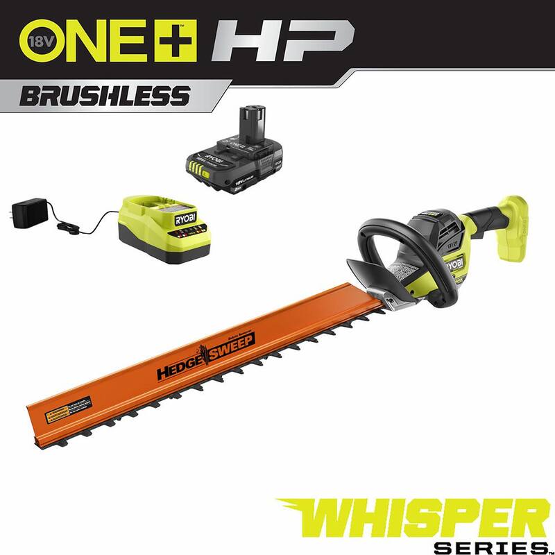 RYOBI ONE+ HP 18V Brushless Whisper Series 24 in. Cordless Hedge Trimmer with 2.0 Ah Battery and Charger - P26110