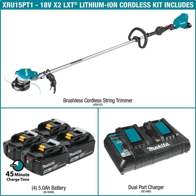 Makita LXT 18V X2 (36V) Lithium-Ion Brushless Cordless String Trimmer Kit with Four 5.0 Ah Batteries - XRU15PT1
