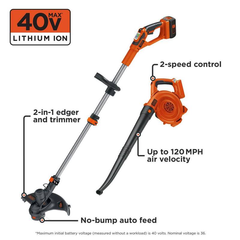 BLACK+DECKER 40V MAX Brushless Cordless Battery Powered String Trimmer (1) 2Ah Battery & Charger & Leaf Blower (Tool Only) - LCC140