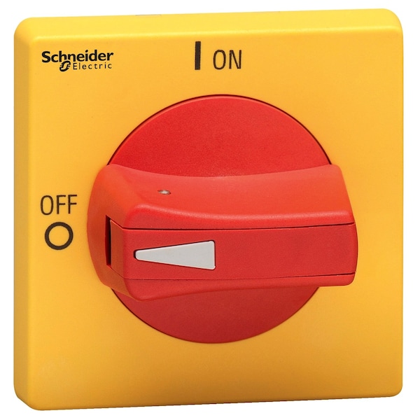 Interruptor de desconexión Schneider Electric, TeSys VLS, mango rotativo sobresaliente, montaje con orificio, 65x65mm, mango rojo, eje de 5mm, desactivable - VLSH2H5RD