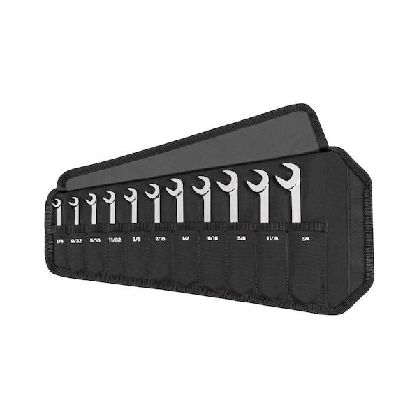 Tekton Angle Head Open End Wrench Set with Pouch, 11-Piece (1/4-3/4 in.) - WAE92101
