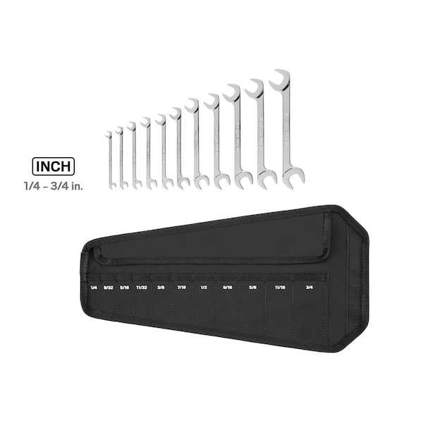 Tekton Angle Head Open End Wrench Set with Pouch, 11-Piece (1/4-3/4 in.) - WAE92101